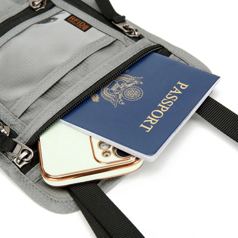 Oxford Passport Bag with RFID Blocking Neck Card Pouch Multifunction ID Wallet Waterproof Card Holder Lightweight