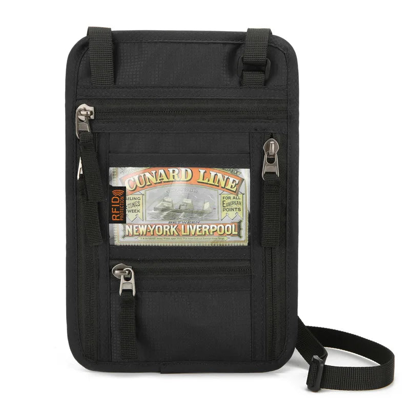 Oxford Passport Bag with RFID Blocking Neck Card Pouch Multifunction ID Wallet Waterproof Card Holder Lightweight
