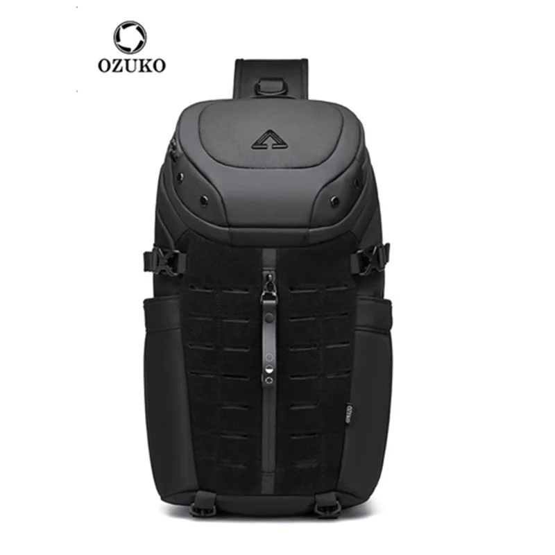 Ozuko Men's 12.9 Inch Tablet Chest Bag Sports Waterproof Crossbody Bag Men's Tactical Multi Functional Bag Men's Crossbody Bag