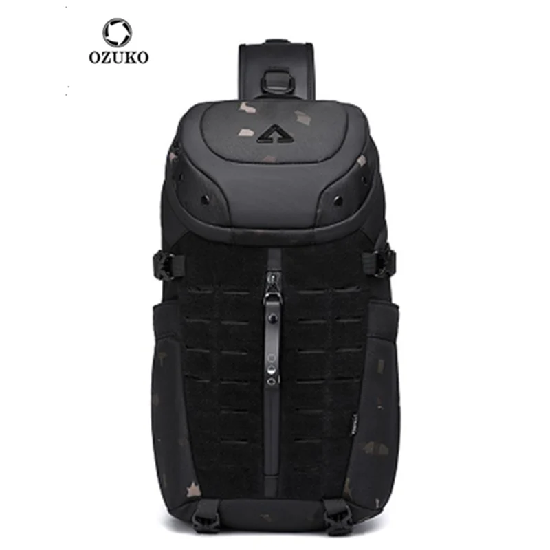Ozuko Men's 12.9 Inch Tablet Chest Bag Sports Waterproof Crossbody Bag Men's Tactical Multi Functional Bag Men's Crossbody Bag