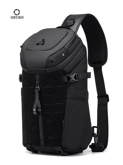 Ozuko Men's 12.9 Inch Tablet Chest Bag Sports Waterproof Crossbody Bag Men's Tactical Multi Functional Bag Men's Crossbody Bag