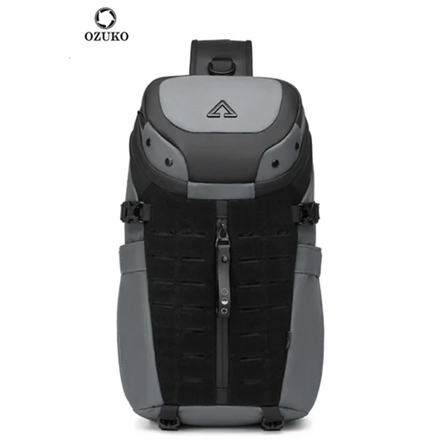 Ozuko Men's 12.9 Inch Tablet Chest Bag Sports Waterproof Crossbody Bag Men's Tactical Multi Functional Bag Men's Crossbody Bag