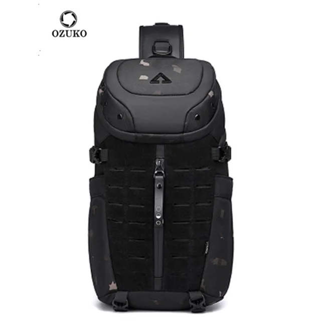 Ozuko Men's 12.9 Inch Tablet Chest Bag Sports Waterproof Crossbody Bag Men's Tactical Multi Functional Bag Men's Crossbody Bag