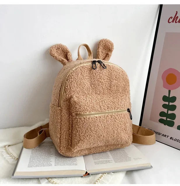 PERSONALISED Teddy Bear Kids Fleece Embroidered Backpack, Initial or First Name school bag, Teddy Bear Ear Bag, Initial Name Bag