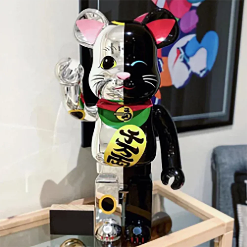 PETCO 400% 28CM Bearbricklys Action Figures Cartoon Blocks Bear Dolls Lucky Cat Fujiya Milkysugar PVC Collection Correct version
