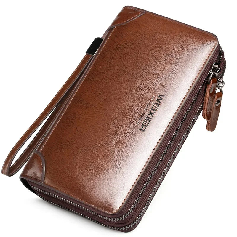 PU Casual Clutch Men Functional Long Wallet Photo Bank Card Holder Purse for Male Note Compartment Phone Pockets Bag