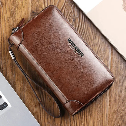 PU Casual Clutch Men Functional Long Wallet Photo Bank Card Holder Purse for Male Note Compartment Phone Pockets Bag
