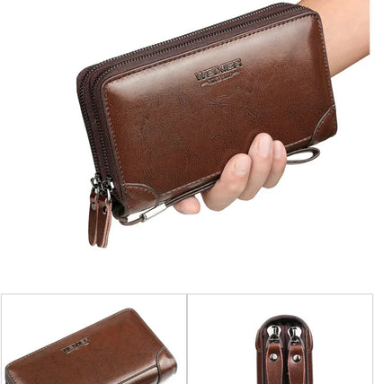 PU Casual Clutch Men Functional Long Wallet Photo Bank Card Holder Purse for Male Note Compartment Phone Pockets Bag