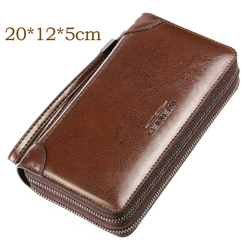 PU Casual Clutch Men Functional Long Wallet Photo Bank Card Holder Purse for Male Note Compartment Phone Pockets Bag