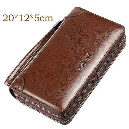 PU Casual Clutch Men Functional Long Wallet Photo Bank Card Holder Purse for Male Note Compartment Phone Pockets Bag