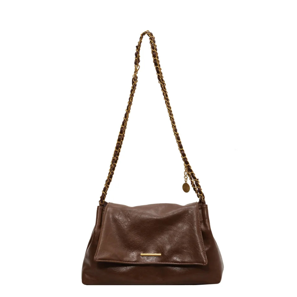 PU Handbag Ladies Fashion Crossbody Bag Large Capacity Shoulder Bag Retro Wide Strap Elegant Messenger Bag