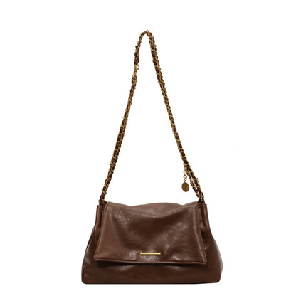 PU Handbag Ladies Fashion Crossbody Bag Large Capacity Shoulder Bag Retro Wide Strap Elegant Messenger Bag