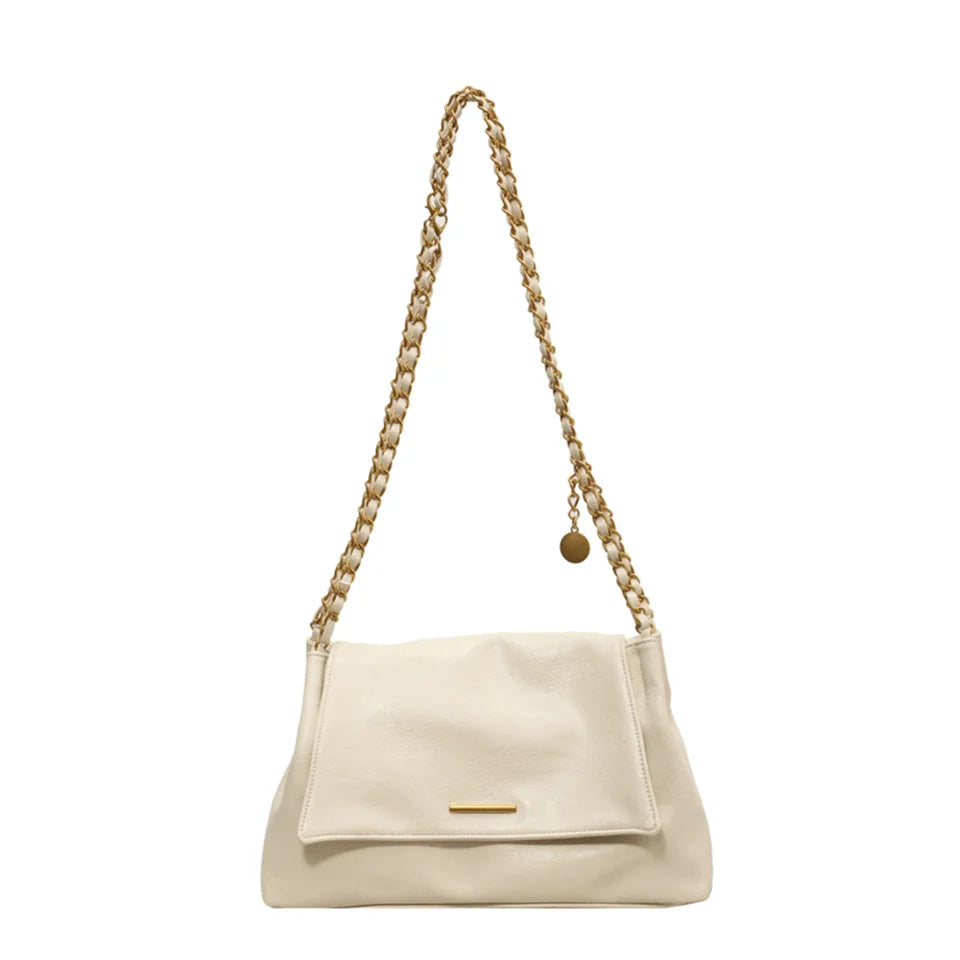 PU Handbag Ladies Fashion Crossbody Bag Large Capacity Shoulder Bag Retro Wide Strap Elegant Messenger Bag