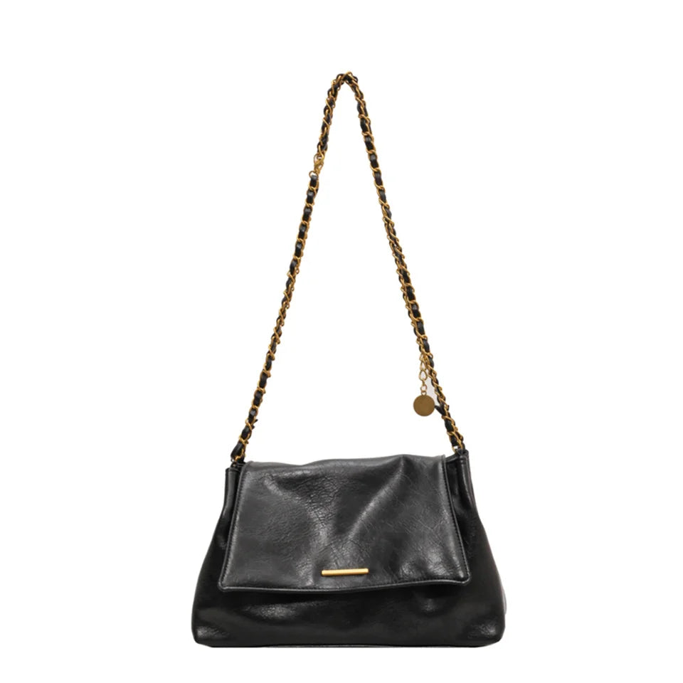 PU Handbag Ladies Fashion Crossbody Bag Large Capacity Shoulder Bag Retro Wide Strap Elegant Messenger Bag