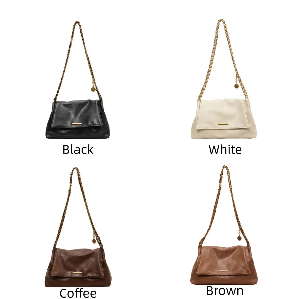 PU Handbag Ladies Fashion Crossbody Bag Large Capacity Shoulder Bag Retro Wide Strap Elegant Messenger Bag
