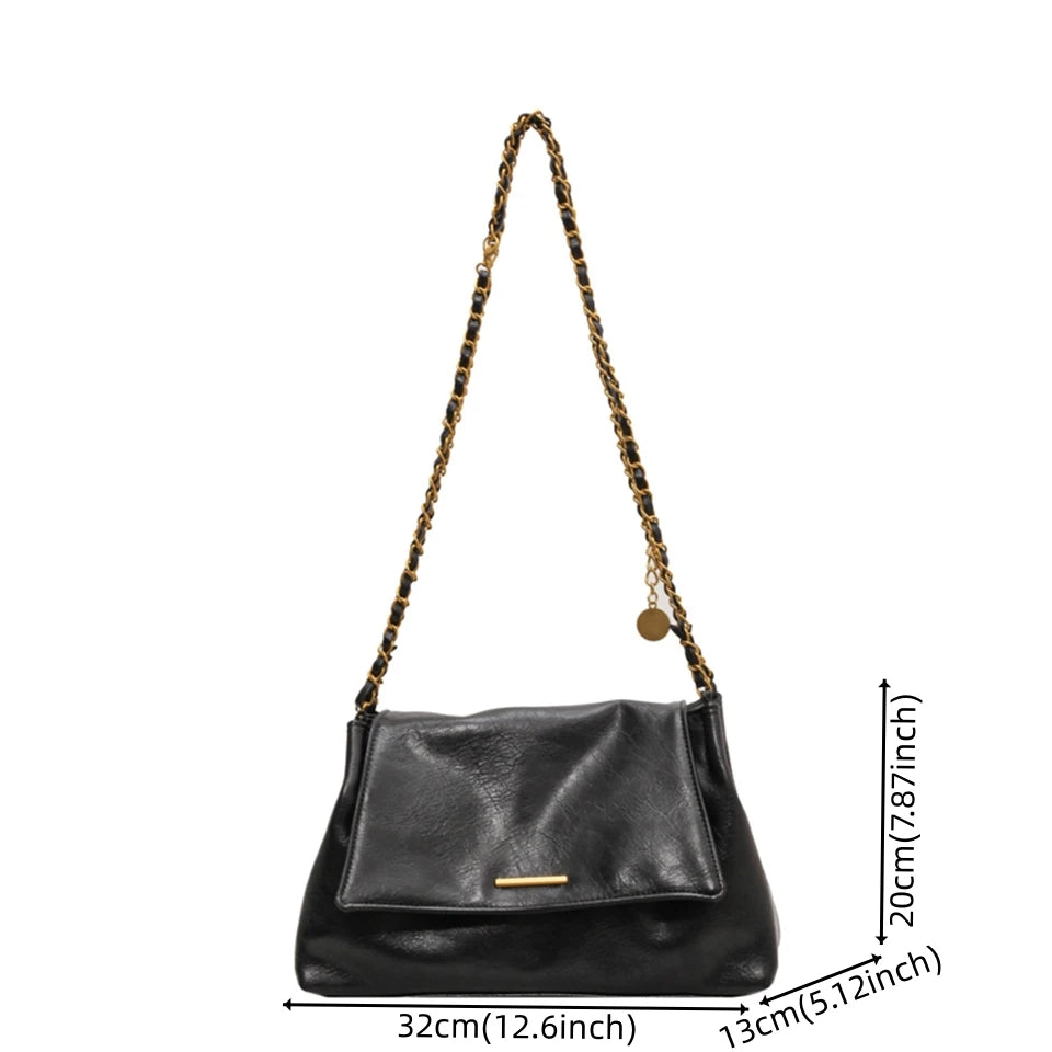 PU Handbag Ladies Fashion Crossbody Bag Large Capacity Shoulder Bag Retro Wide Strap Elegant Messenger Bag