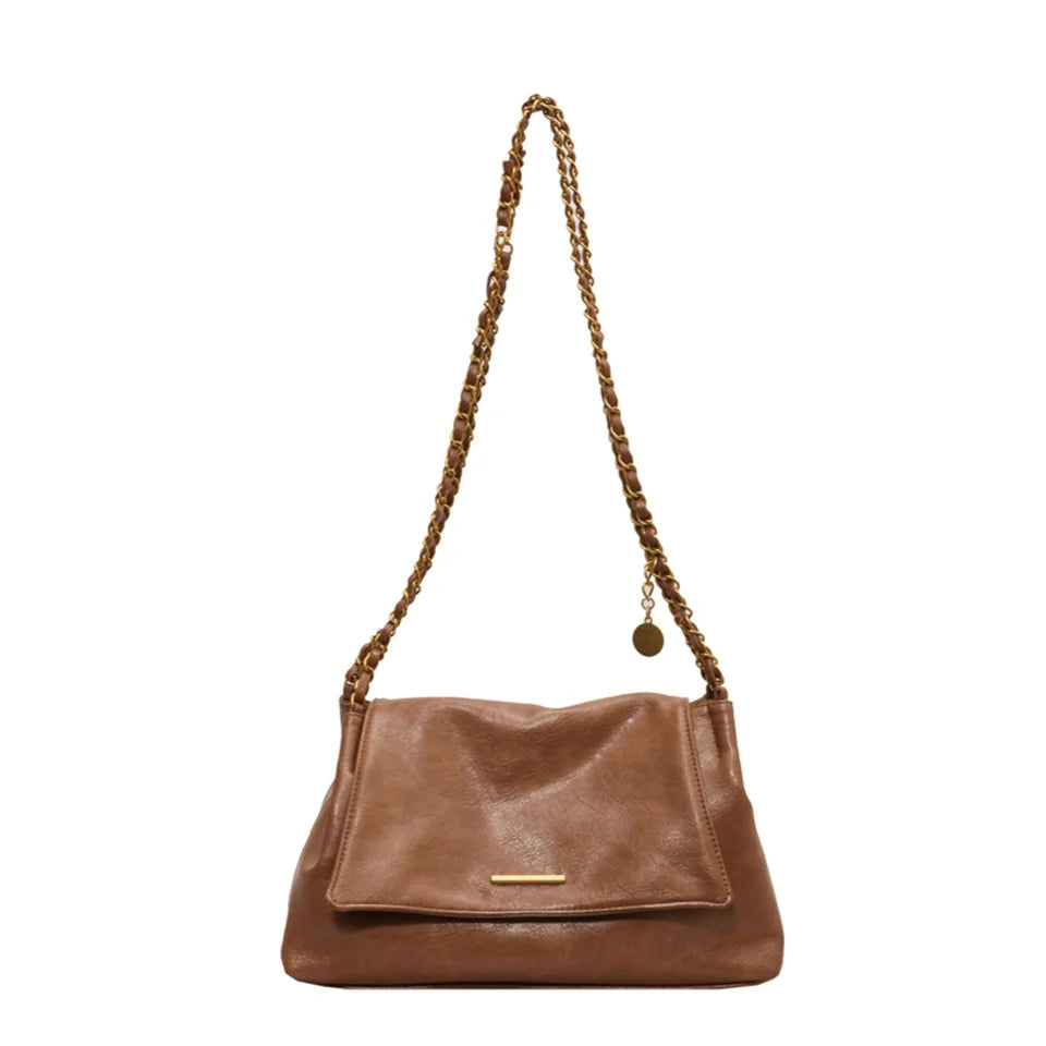 PU Handbag Ladies Fashion Crossbody Bag Large Capacity Shoulder Bag Retro Wide Strap Elegant Messenger Bag