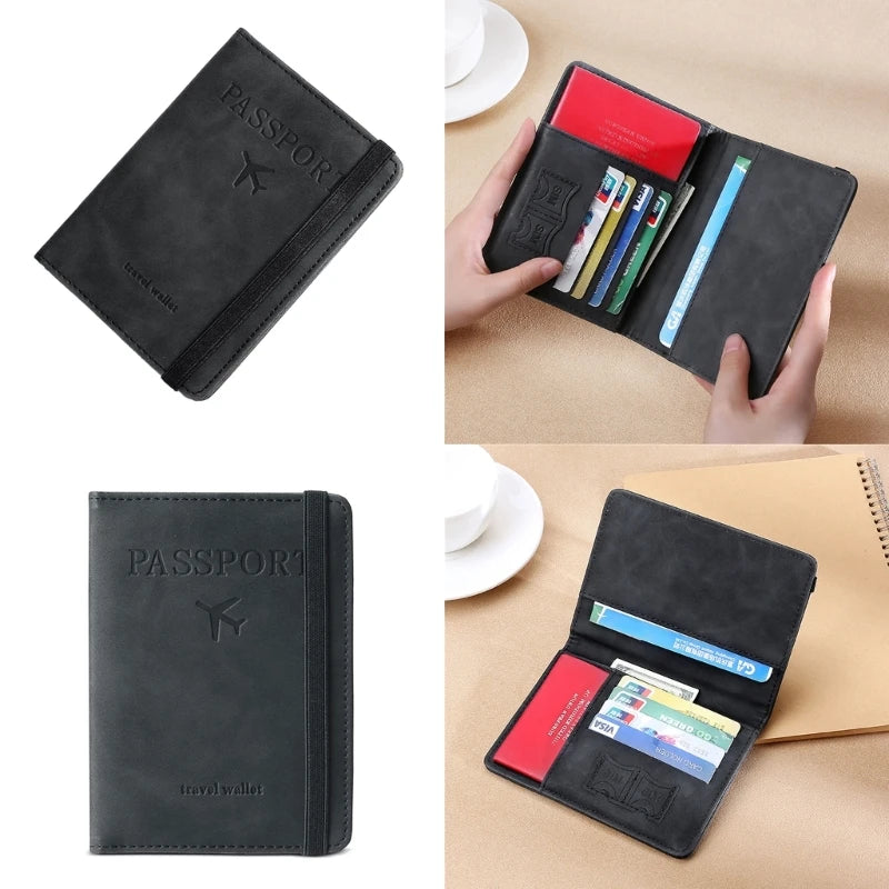 PU Leather Holder Business Passport Holder Credit Card Organzier Multi-Slot Wallet RFID Blocking Travel Document Holder