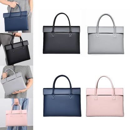 PU Leather Laptop Bag with Handles  Buckle Multifunctional Organize