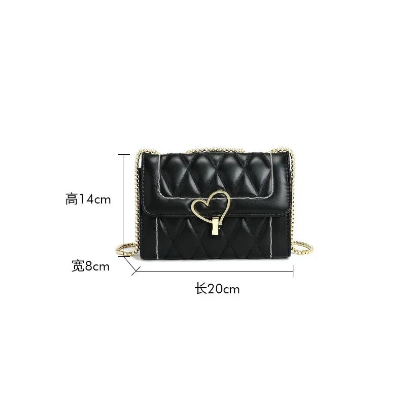 PU Material Small Fragrance Bag Women's Bag New Fashion Rhombus Metal Chain Love Buckle Single Shoulder Crossbody Bag