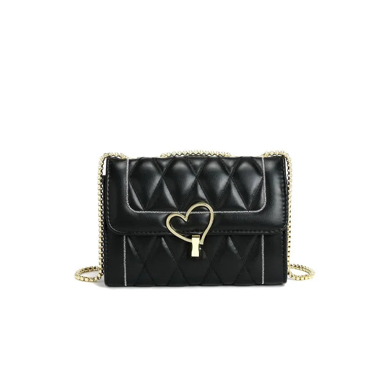 PU Material Small Fragrance Bag Women's Bag New Fashion Rhombus Metal Chain Love Buckle Single Shoulder Crossbody Bag