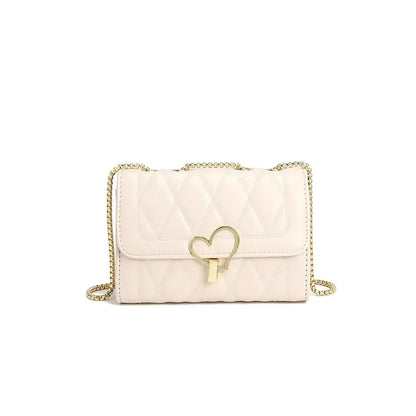 PU Material Small Fragrance Bag Women's Bag New Fashion Rhombus Metal Chain Love Buckle Single Shoulder Crossbody Bag