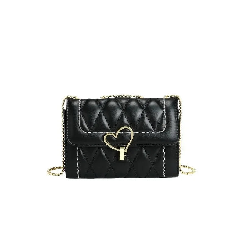 PU Material Small Fragrance Bag Women's Bag New Fashion Rhombus Metal Chain Love Buckle Single Shoulder Crossbody Bag