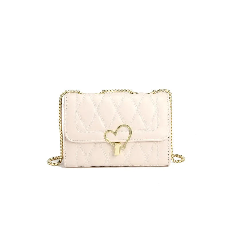 PU Material Small Fragrance Bag Women's Bag New Fashion Rhombus Metal Chain Love Buckle Single Shoulder Crossbody Bag
