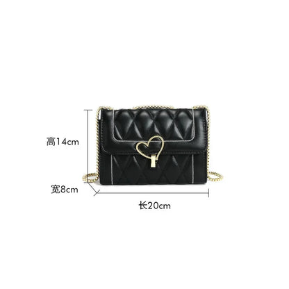 PU Material Small Fragrance Bag Women's Bag New Fashion Rhombus Metal Chain Love Buckle Single Shoulder Crossbody Bag