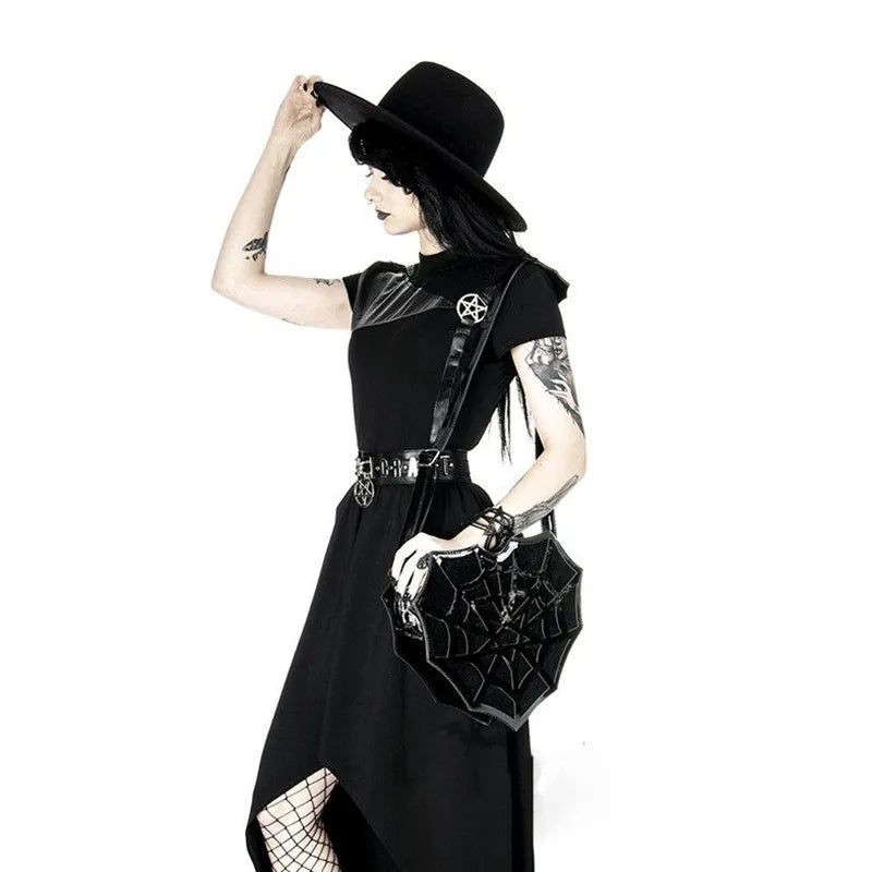 PU women's shoulder Bag Dark Wind Spider Web skew Bag Punk Halloween Creative women bag