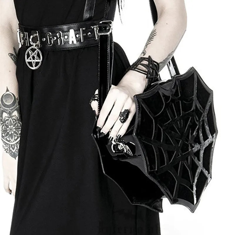 PU women's shoulder Bag Dark Wind Spider Web skew Bag Punk Halloween Creative women bag