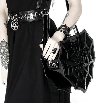 PU women's shoulder Bag Dark Wind Spider Web skew Bag Punk Halloween Creative women bag