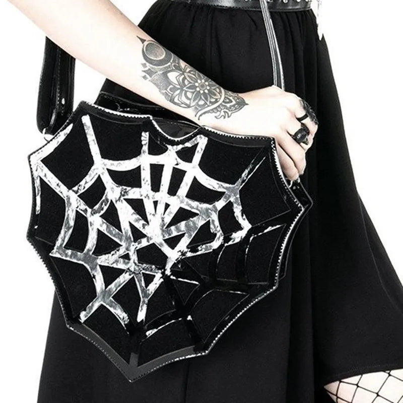 PU women's shoulder Bag Dark Wind Spider Web skew Bag Punk Halloween Creative women bag