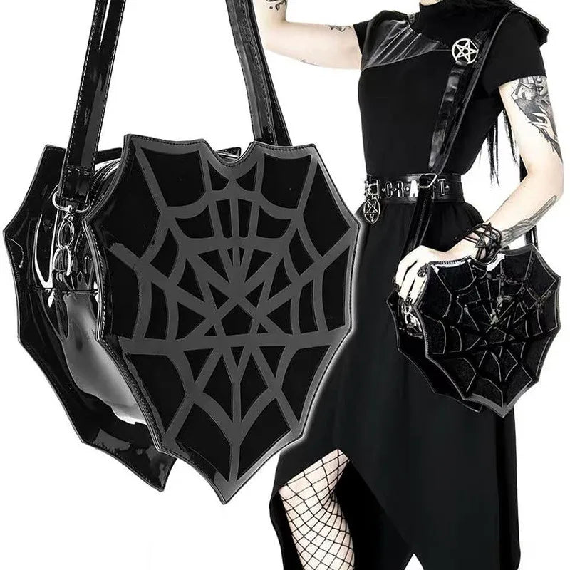 PU women's shoulder Bag Dark Wind Spider Web skew Bag Punk Halloween Creative women bag