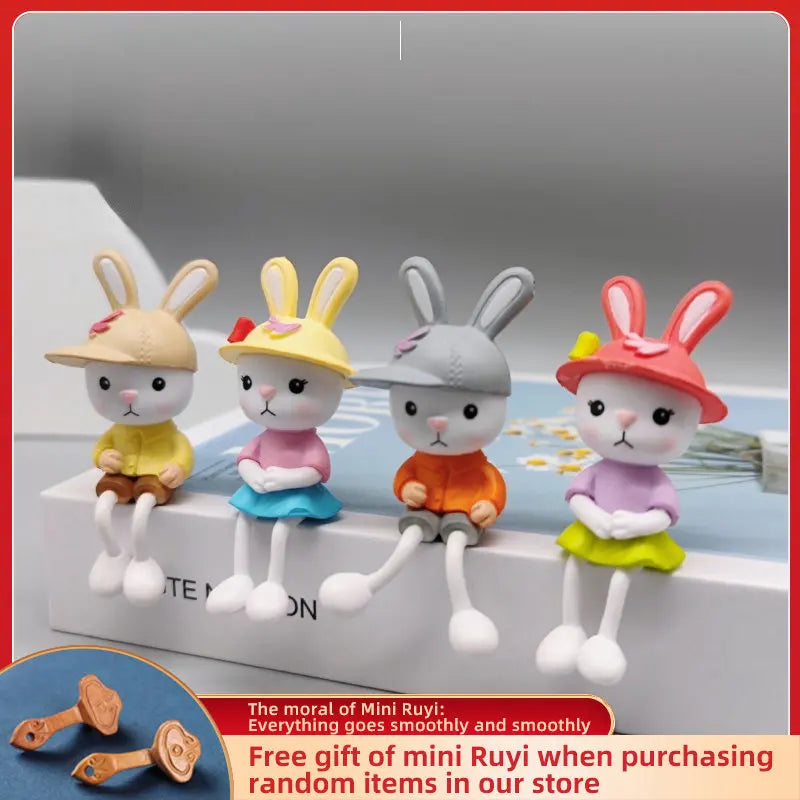 PVC Cartoon Cute Rabbit Car Ornament Micro Landscape Bonsai Decoration Desktop Creative Trinket Home Accessories Figurines
