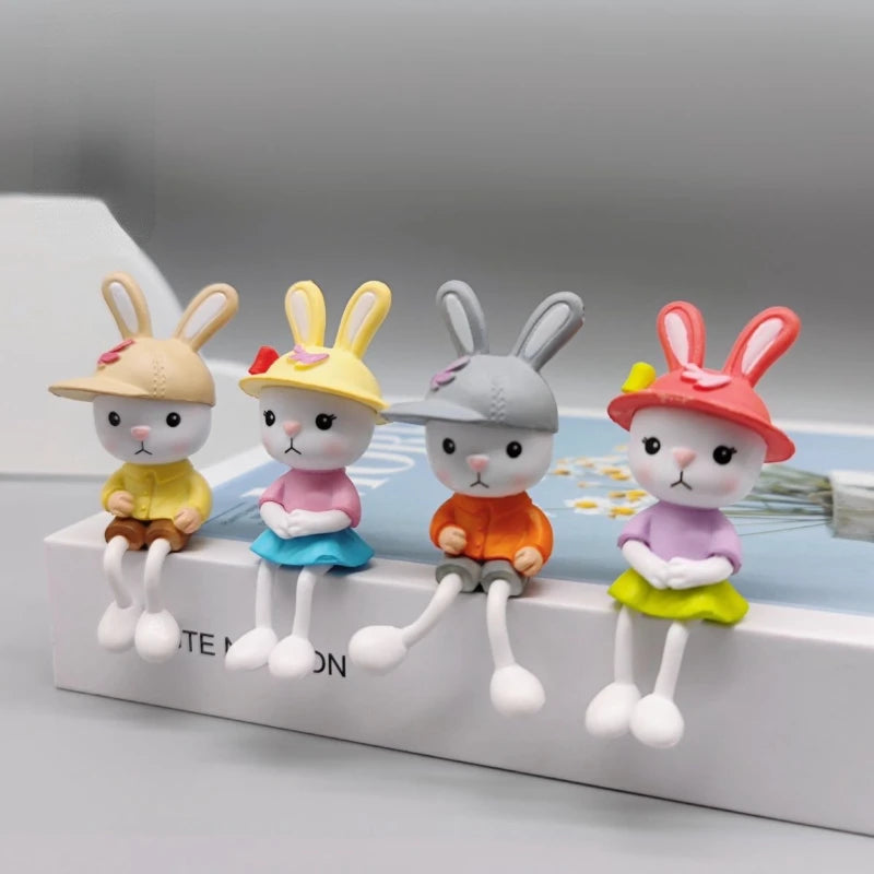 PVC Cartoon Cute Rabbit Car Ornament Micro Landscape Bonsai Decoration Desktop Creative Trinket Home Accessories Figurines