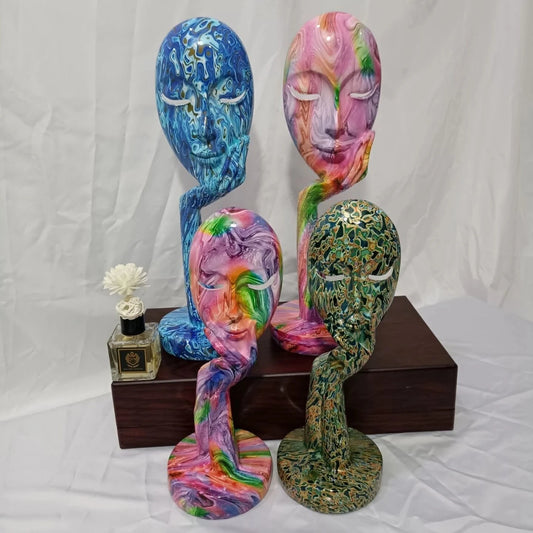 Painted Abstract Face Sculptures and Figurines Colorful Mask Statue Nordic Home Living Room Decoration Office Desk Accessories