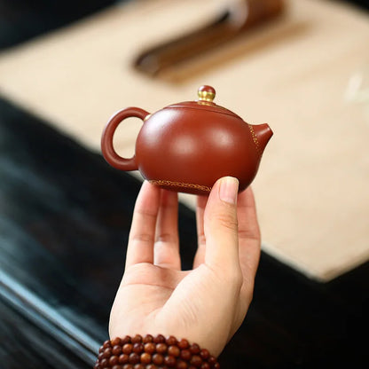Painted Gold Xishi Teapot Zisha Teapot Yixing Handmade Pot, Kung-Fu Teaware, Purple Clay Drinkware for Puer Green and Black