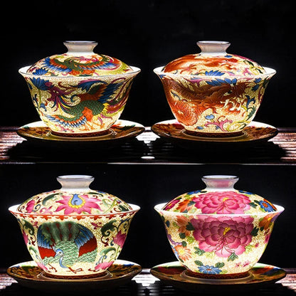 Palace Enamel Dragon Pattern Ceramic Gaiwan Chinese Handmade Teacup Travel Tea Bowl Home Teaware Accessories Drinkware 170ml