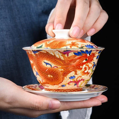 Palace Enamel Dragon Pattern Ceramic Gaiwan Chinese Handmade Teacup Travel Tea Bowl Home Teaware Accessories Drinkware 170ml
