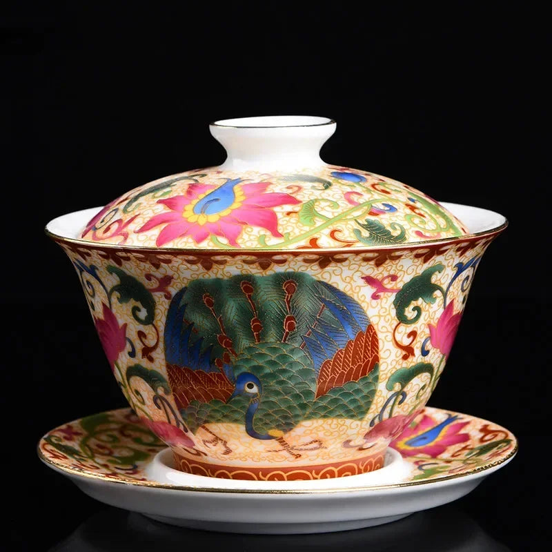 Palace Enamel Dragon Pattern Ceramic Gaiwan Chinese Handmade Teacup Travel Tea Bowl Home Teaware Accessories Drinkware 170ml