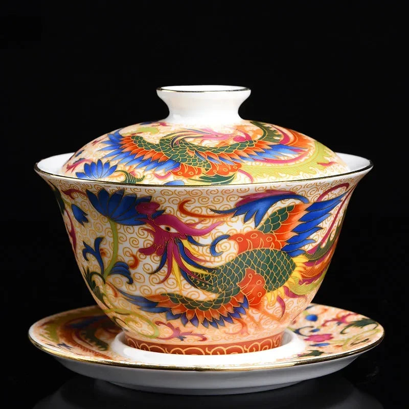 Palace Enamel Dragon Pattern Ceramic Gaiwan Chinese Handmade Teacup Travel Tea Bowl Home Teaware Accessories Drinkware 170ml