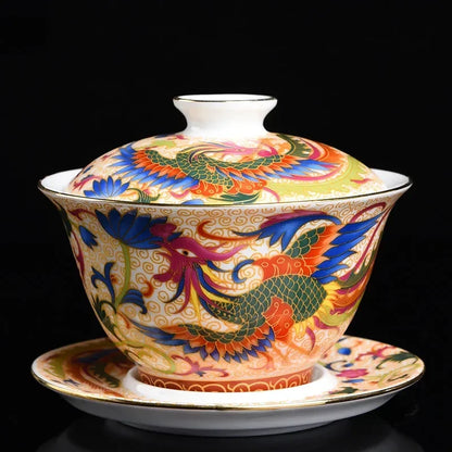 Palace Enamel Dragon Pattern Ceramic Gaiwan Chinese Handmade Teacup Travel Tea Bowl Home Teaware Accessories Drinkware 170ml