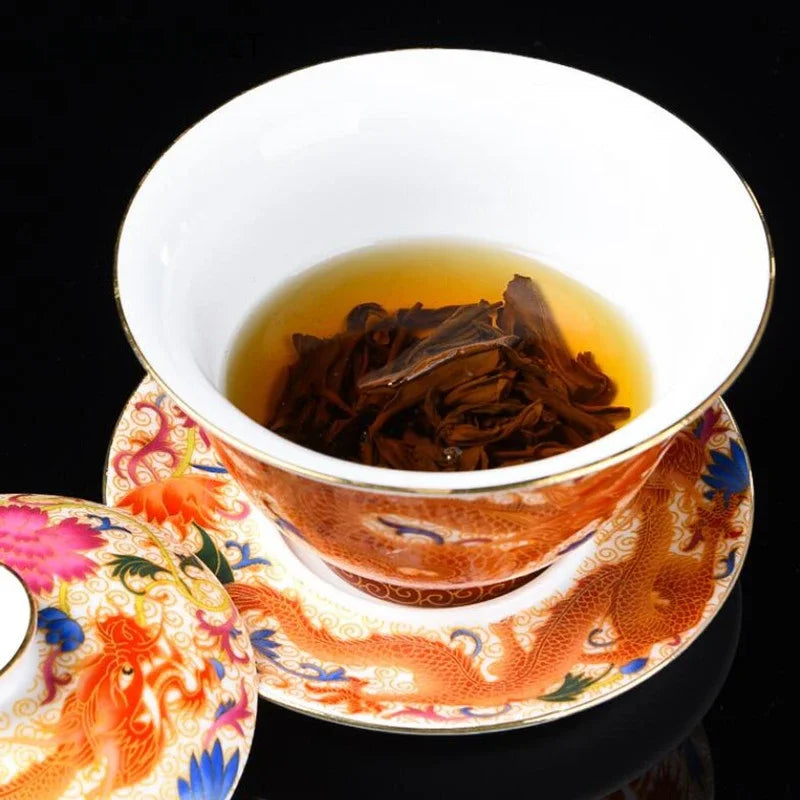 Palace Enamel Dragon Pattern Ceramic Gaiwan Chinese Handmade Teacup Travel Tea Bowl Home Teaware Accessories Drinkware 170ml