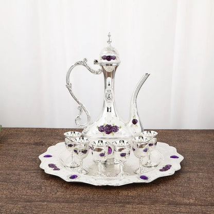 Palace Golden Glass Teapot Suit Kitchen Metal Cold Kettle Coffee Pot European Style Home Decoration Glassware Wedding Gifts Box