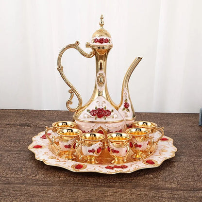 Palace Golden Glass Teapot Suit Kitchen Metal Cold Kettle Coffee Pot European Style Home Decoration Glassware Wedding Gifts Box
