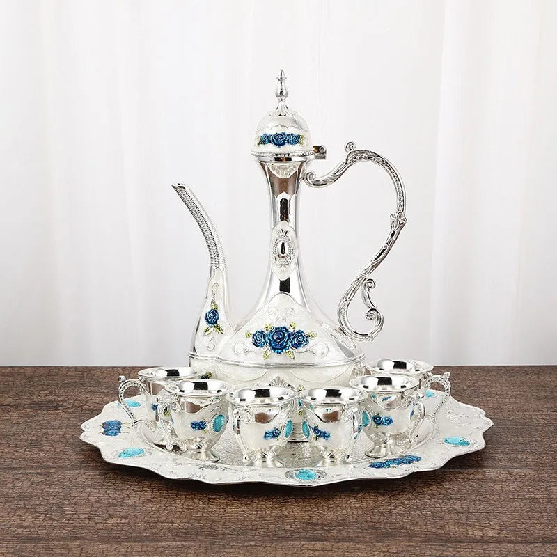Palace Golden Glass Teapot Suit Kitchen Metal Cold Kettle Coffee Pot European Style Home Decoration Glassware Wedding Gifts Box