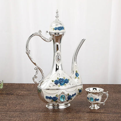 Palace Golden Glass Teapot Suit Kitchen Metal Cold Kettle Coffee Pot European Style Home Decoration Glassware Wedding Gifts Box