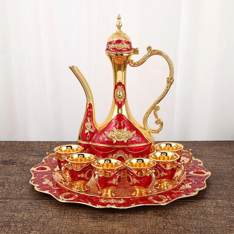 Palace Golden Glass Teapot Suit Kitchen Metal Cold Kettle Coffee Pot European Style Home Decoration Glassware Wedding Gifts Box