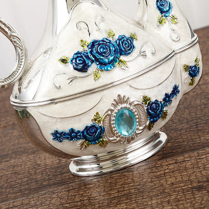 Palace Golden Glass Teapot Suit Kitchen Metal Cold Kettle Coffee Pot European Style Home Decoration Glassware Wedding Gifts Box